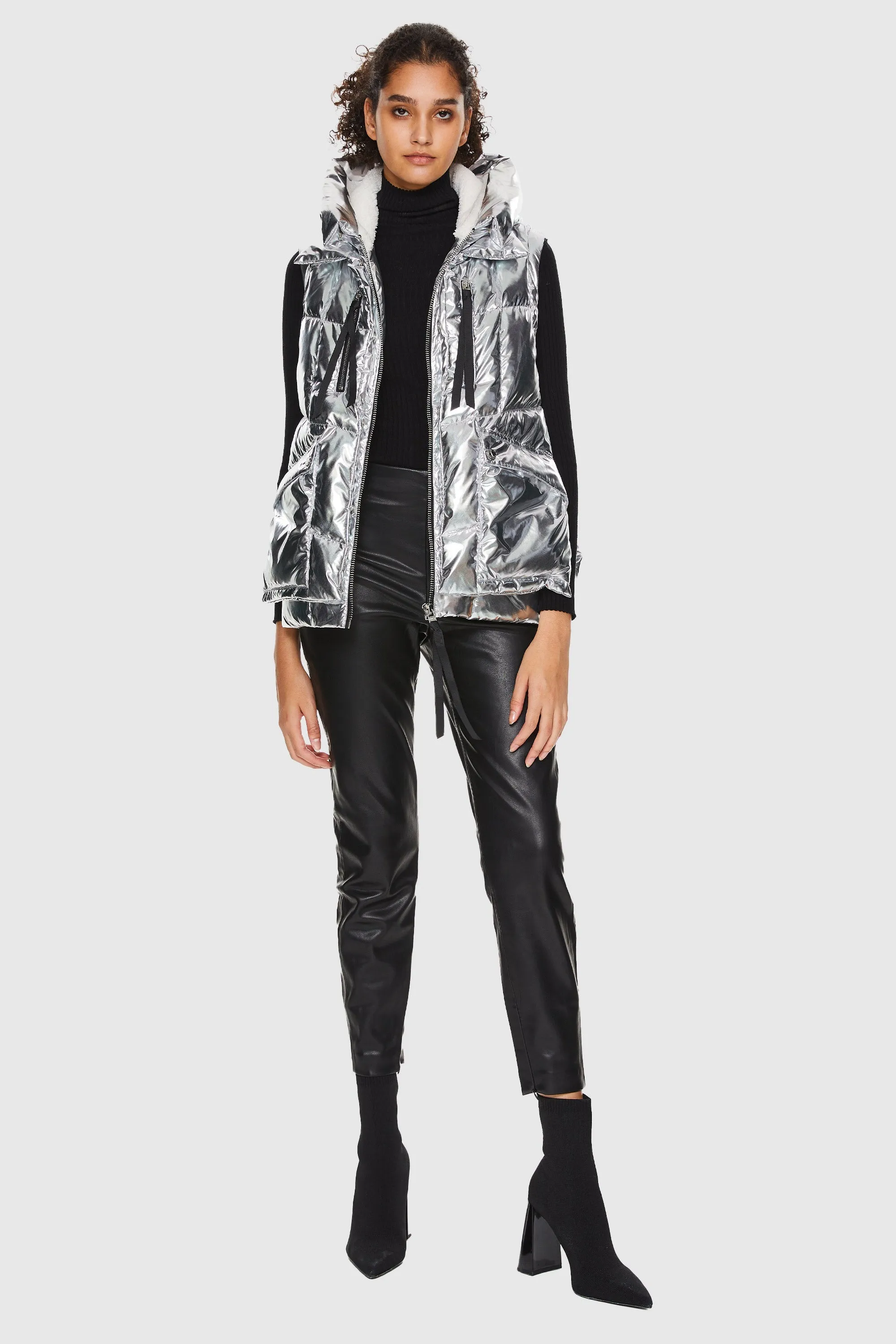 092 Cosmos Cropped Metallic Lightweight Down Vest