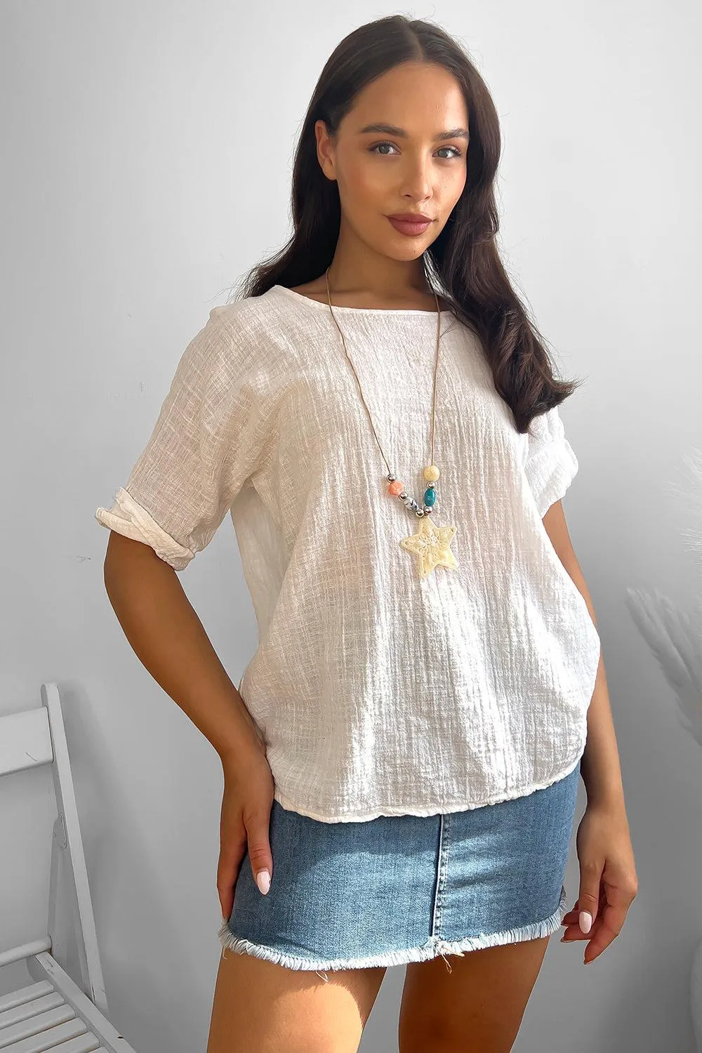 100% Cotton Relaxed Fit Necklace Tunic