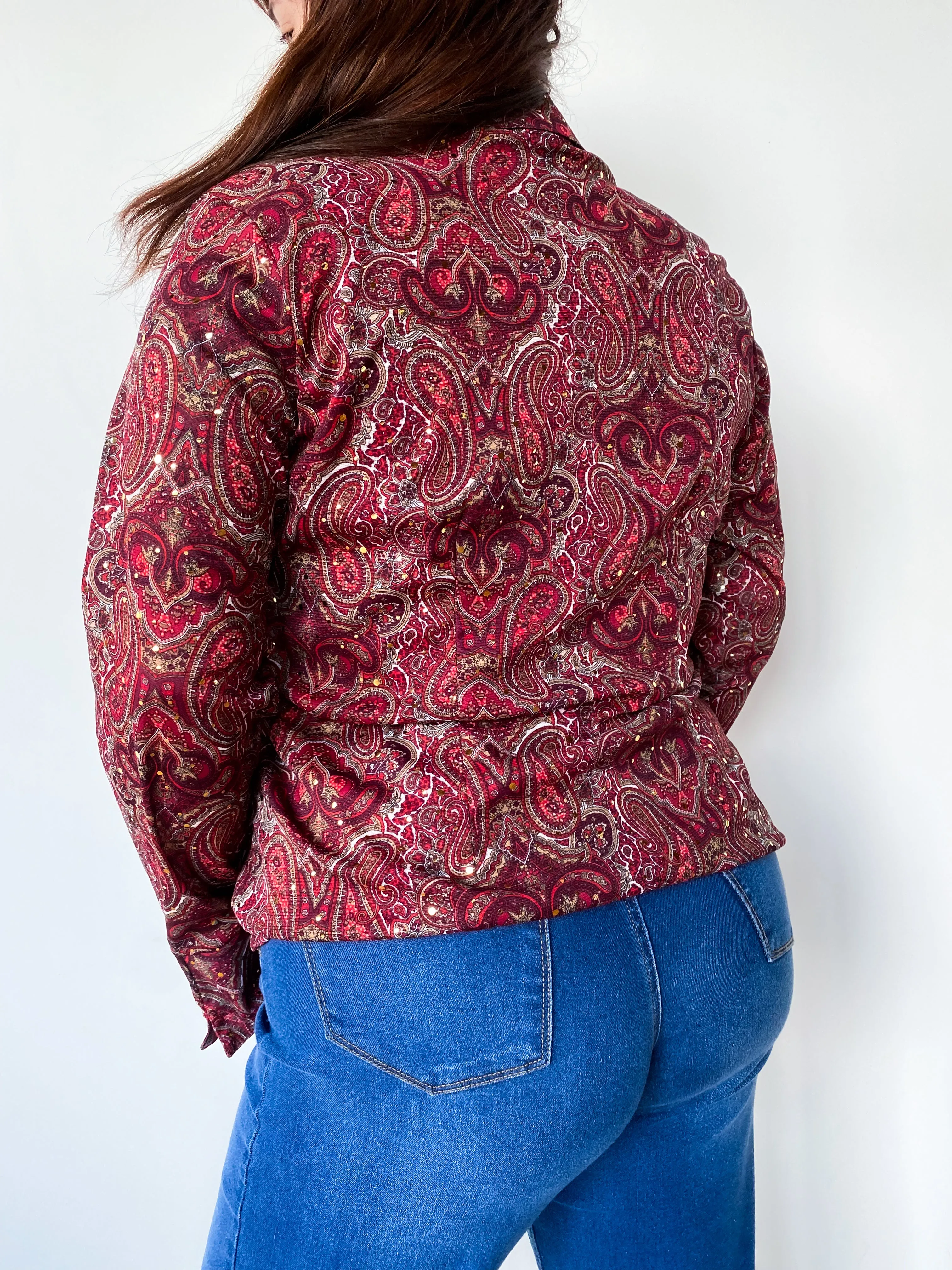 1990s Red Paisley Button Down, sz. 2X