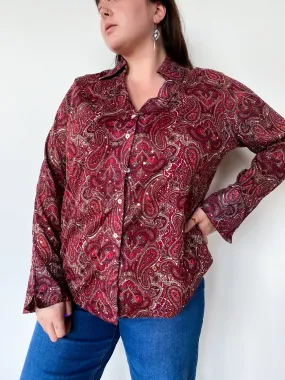 1990s Red Paisley Button Down, sz. 2X