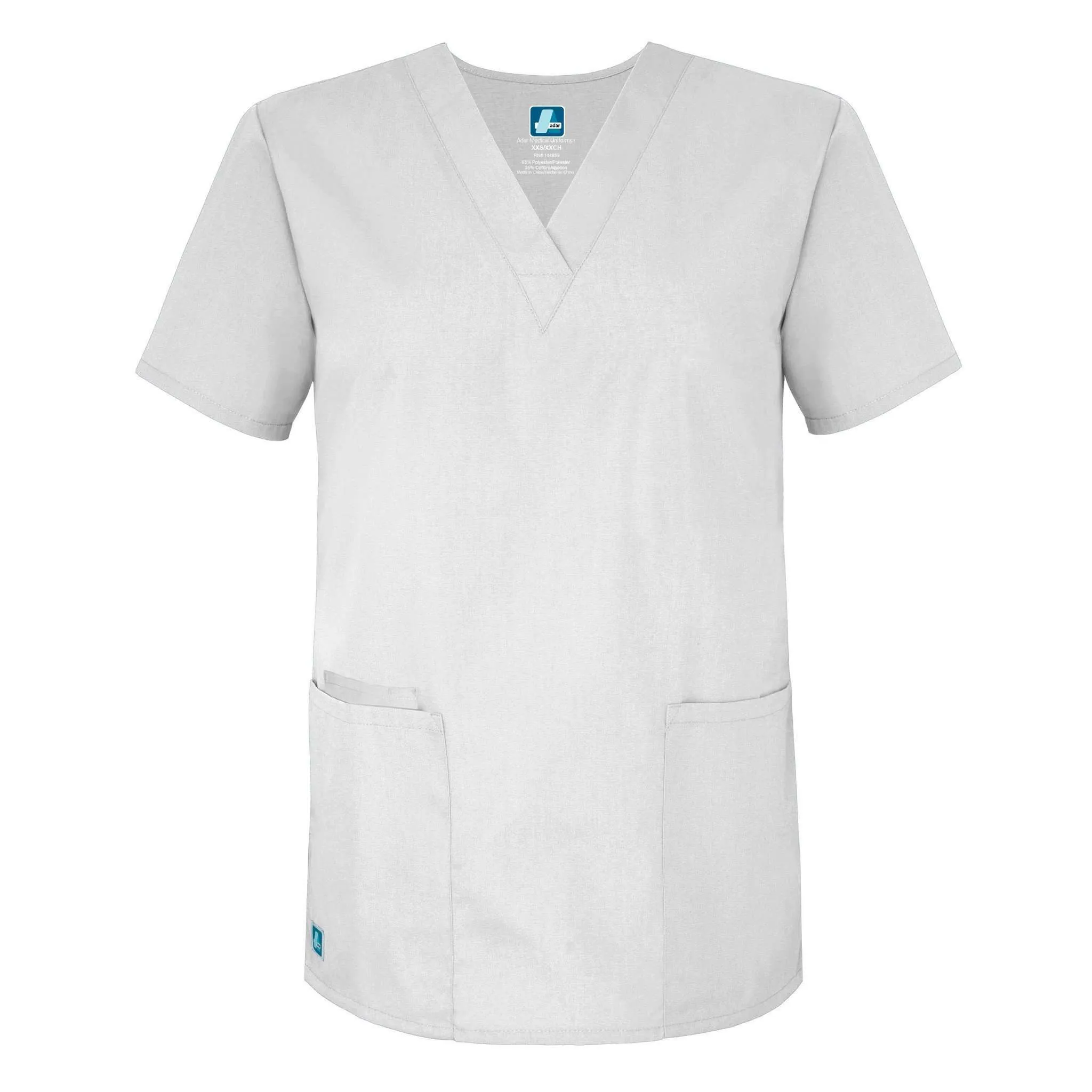 Adar Universal Unisex V-Neck 2 Pocket Scrub Top White M