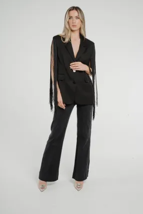 Alana Fringed Sleeveless Blazer In Black