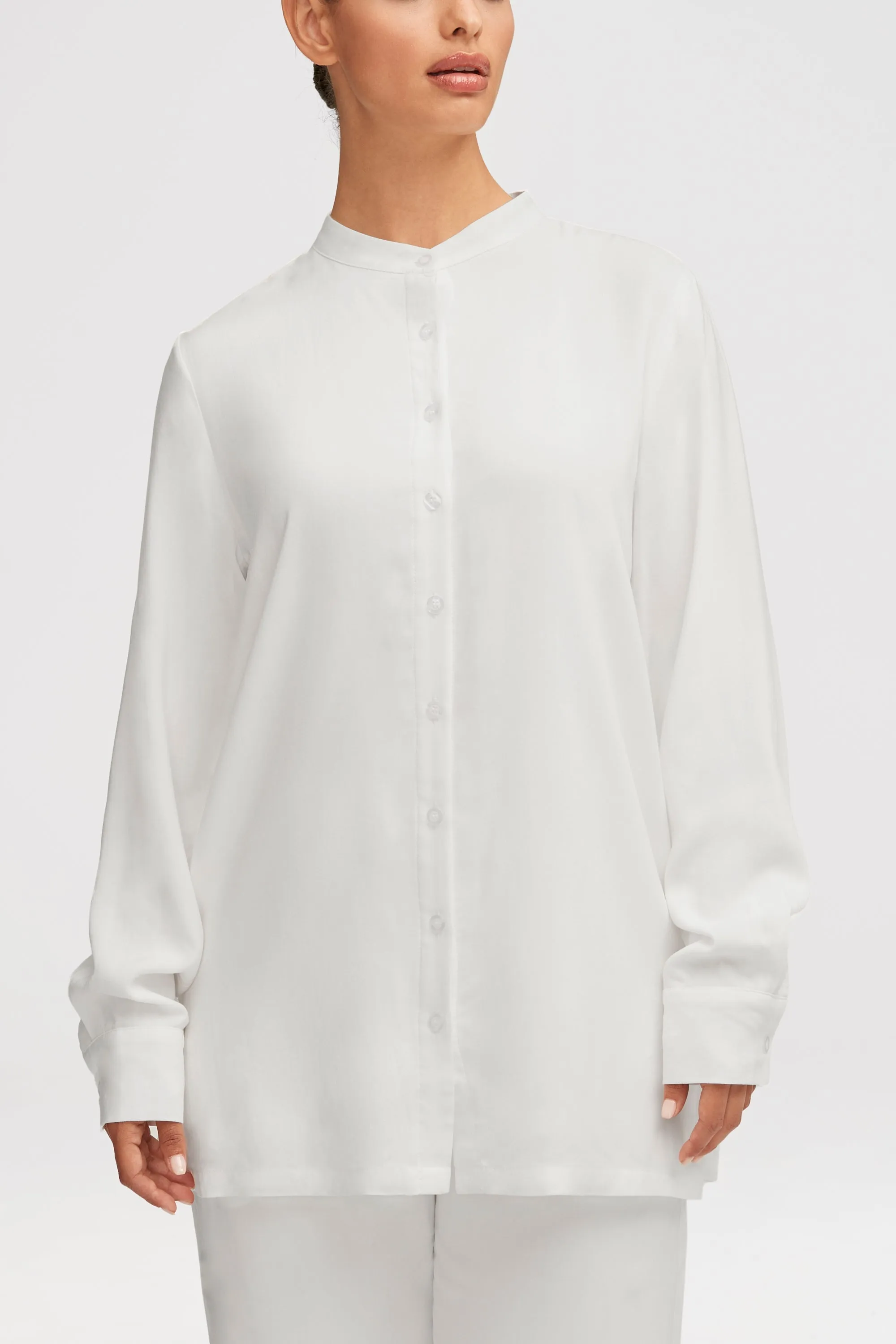 Alinas Classic White Button-Down Top with Side Slits