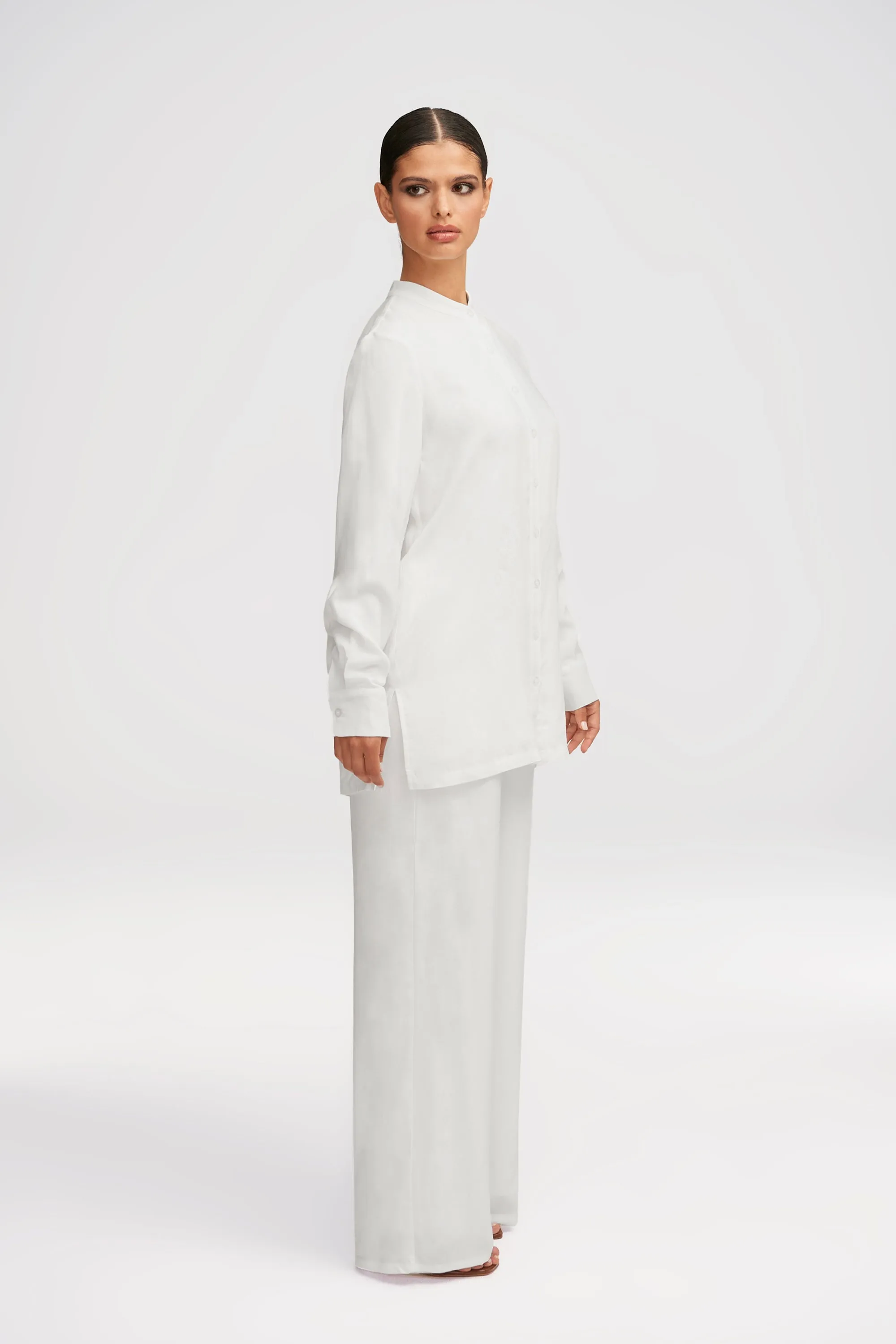 Alinas Classic White Button-Down Top with Side Slits