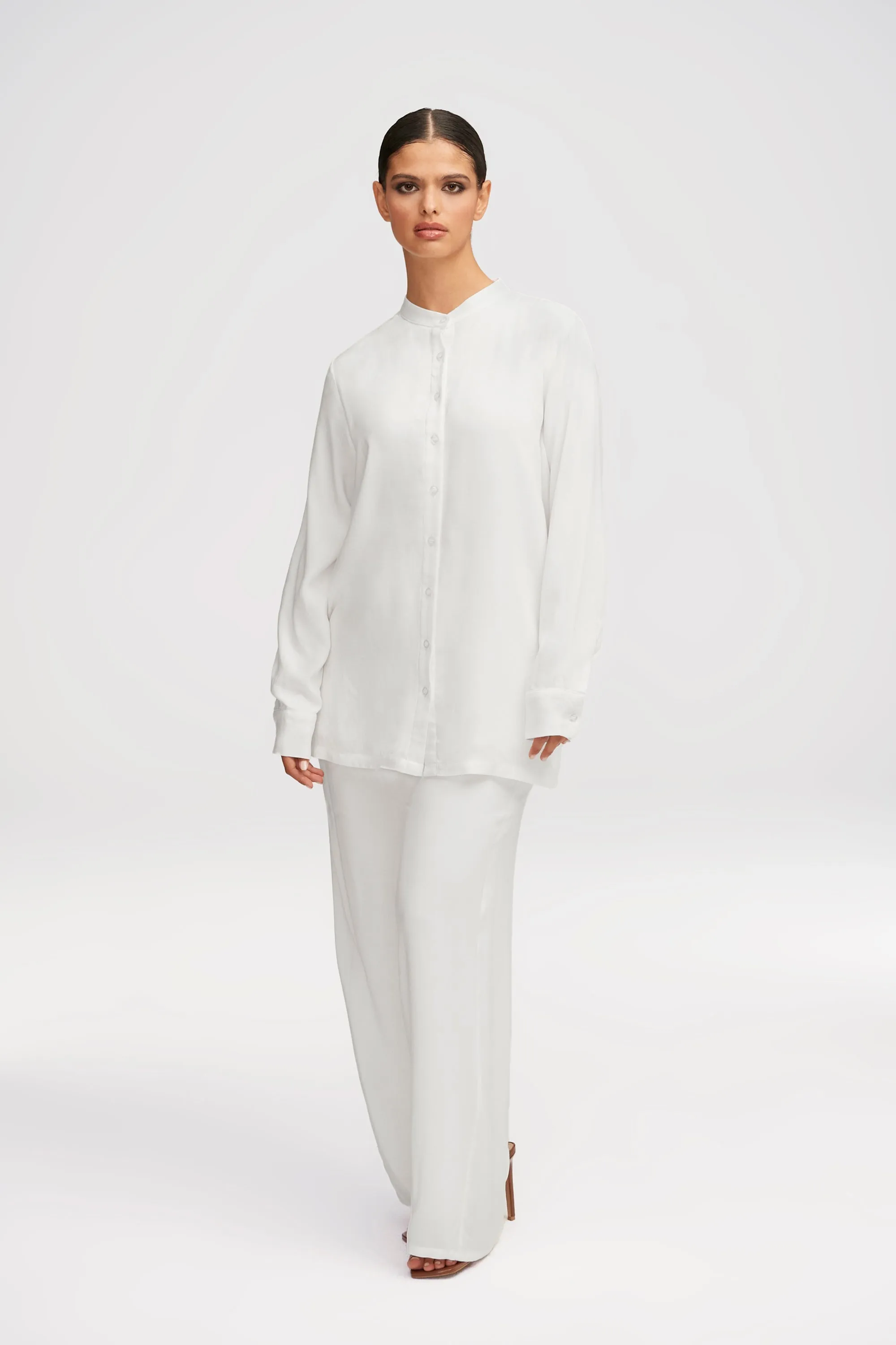 Alinas Classic White Button-Down Top with Side Slits