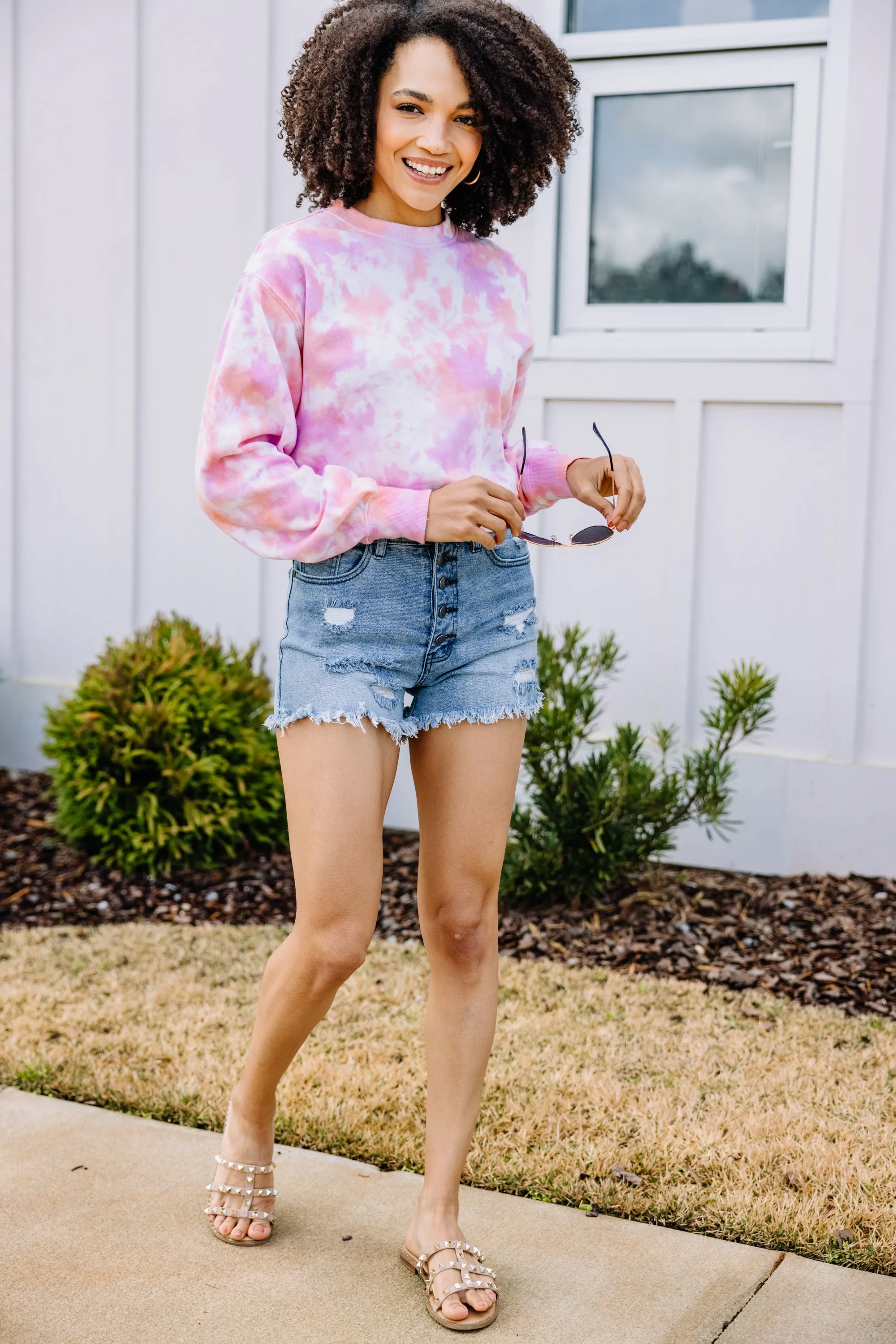 All Good Vibes Pink Tie Dye Pullover