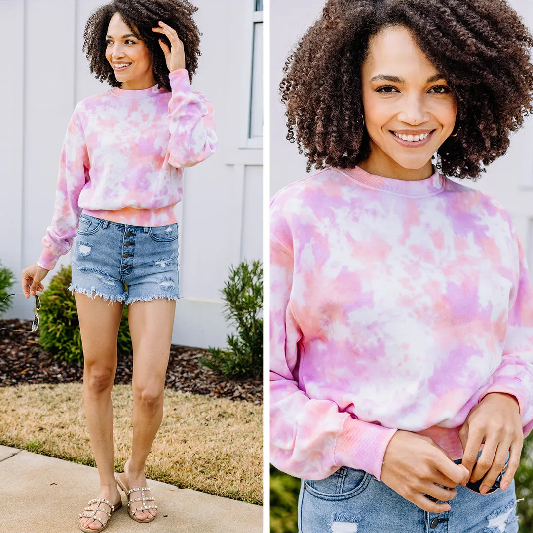 All Good Vibes Pink Tie Dye Pullover