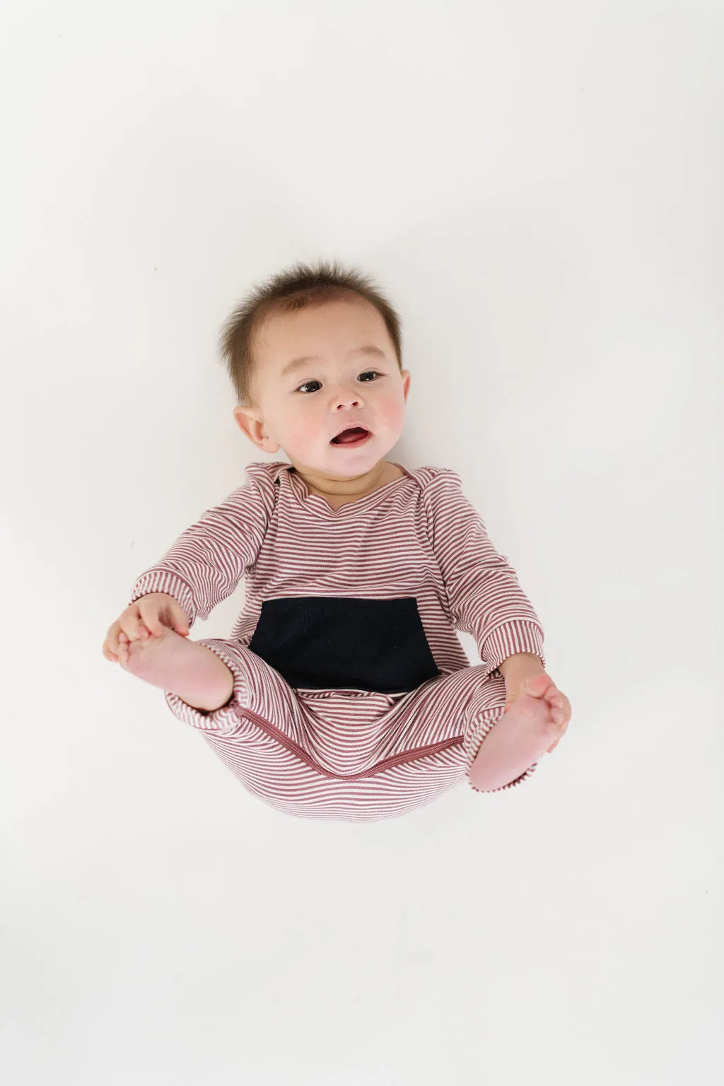 Bamboo Zipper Romper in Cinnamon Stripe