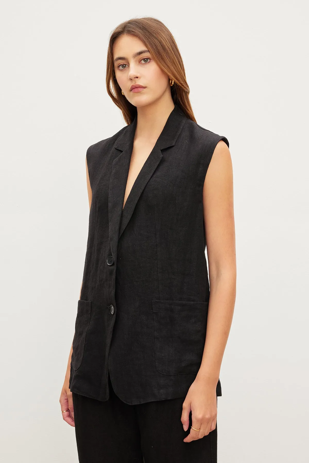 BETHAN HEAVY LINEN SLEEVELESS BLAZER