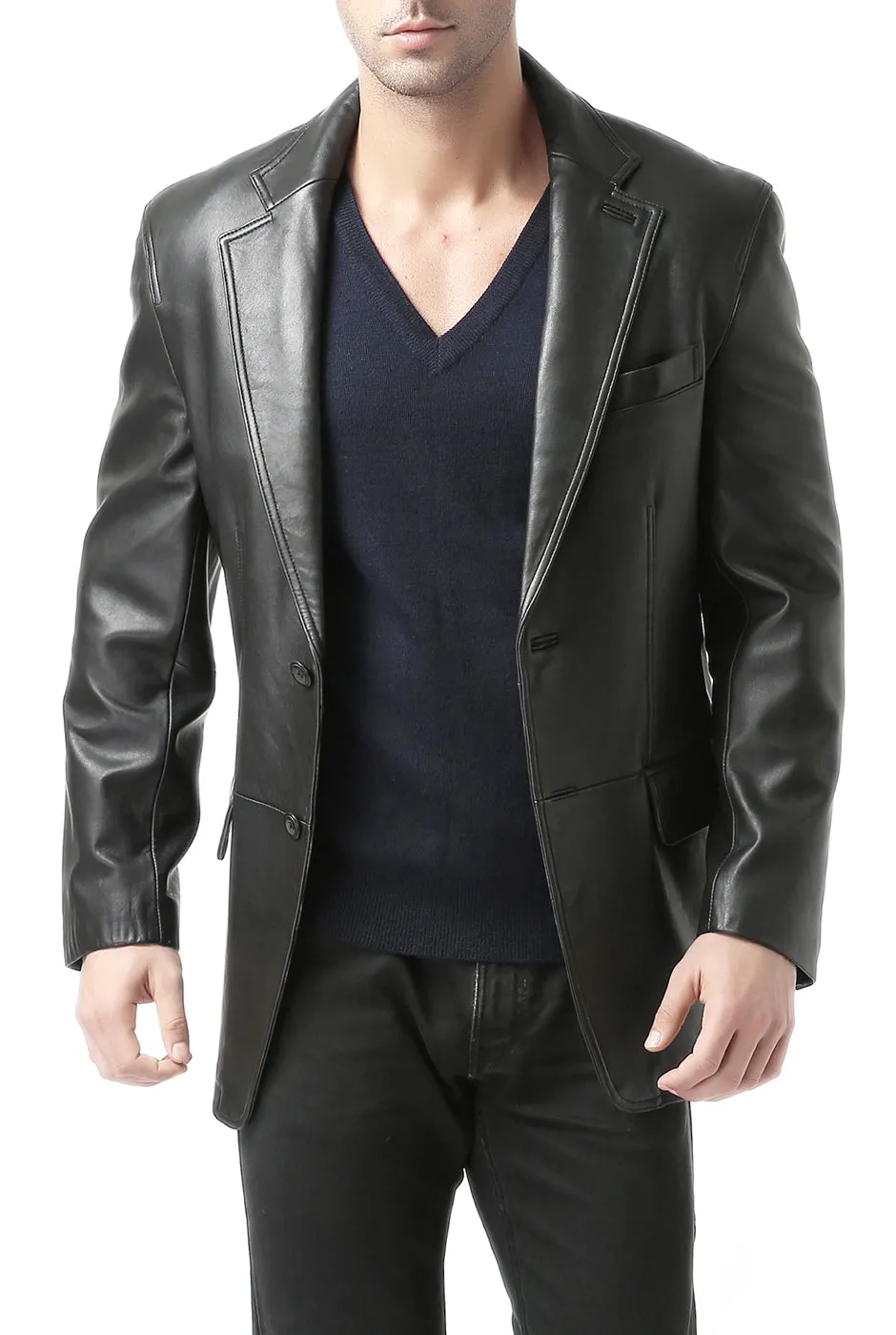 BGSD Men Grant Two-Button Leather Blazer