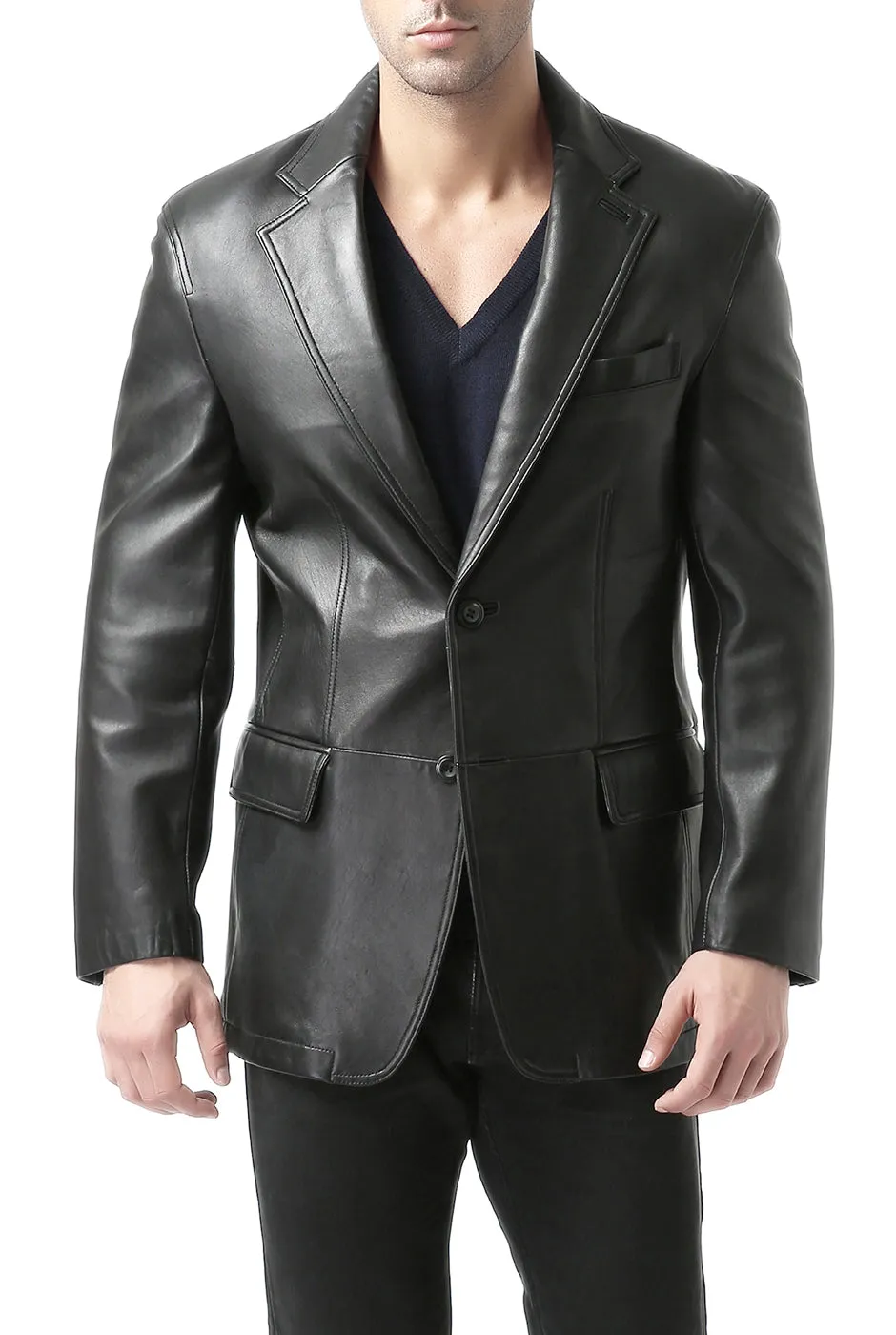 BGSD Men Grant Two-Button Leather Blazer