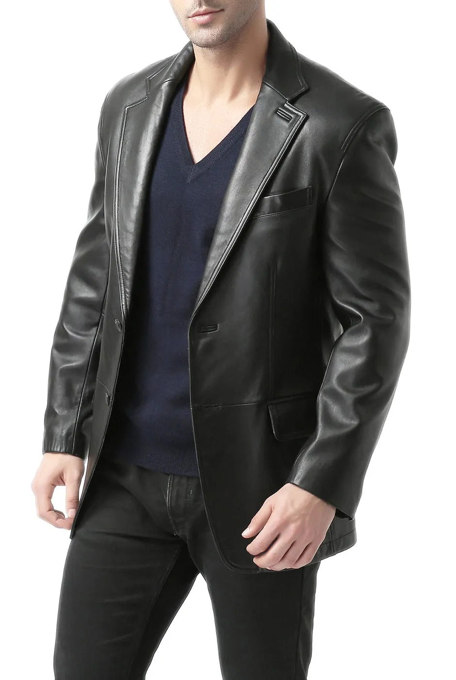 BGSD Men Grant Two-Button Leather Blazer