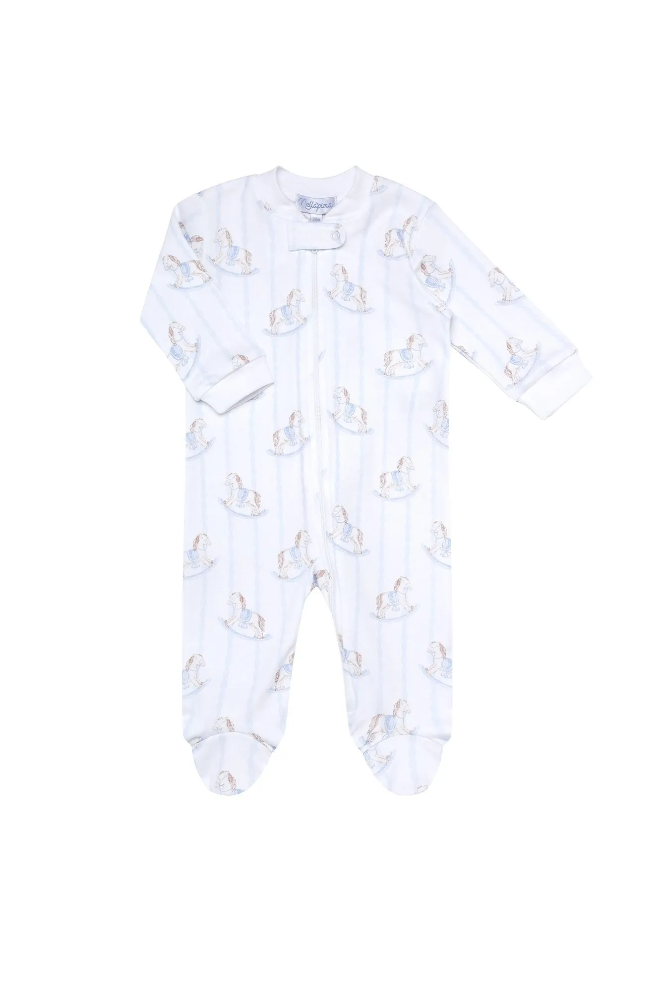 Blue Rocking Horse Zipper Footie