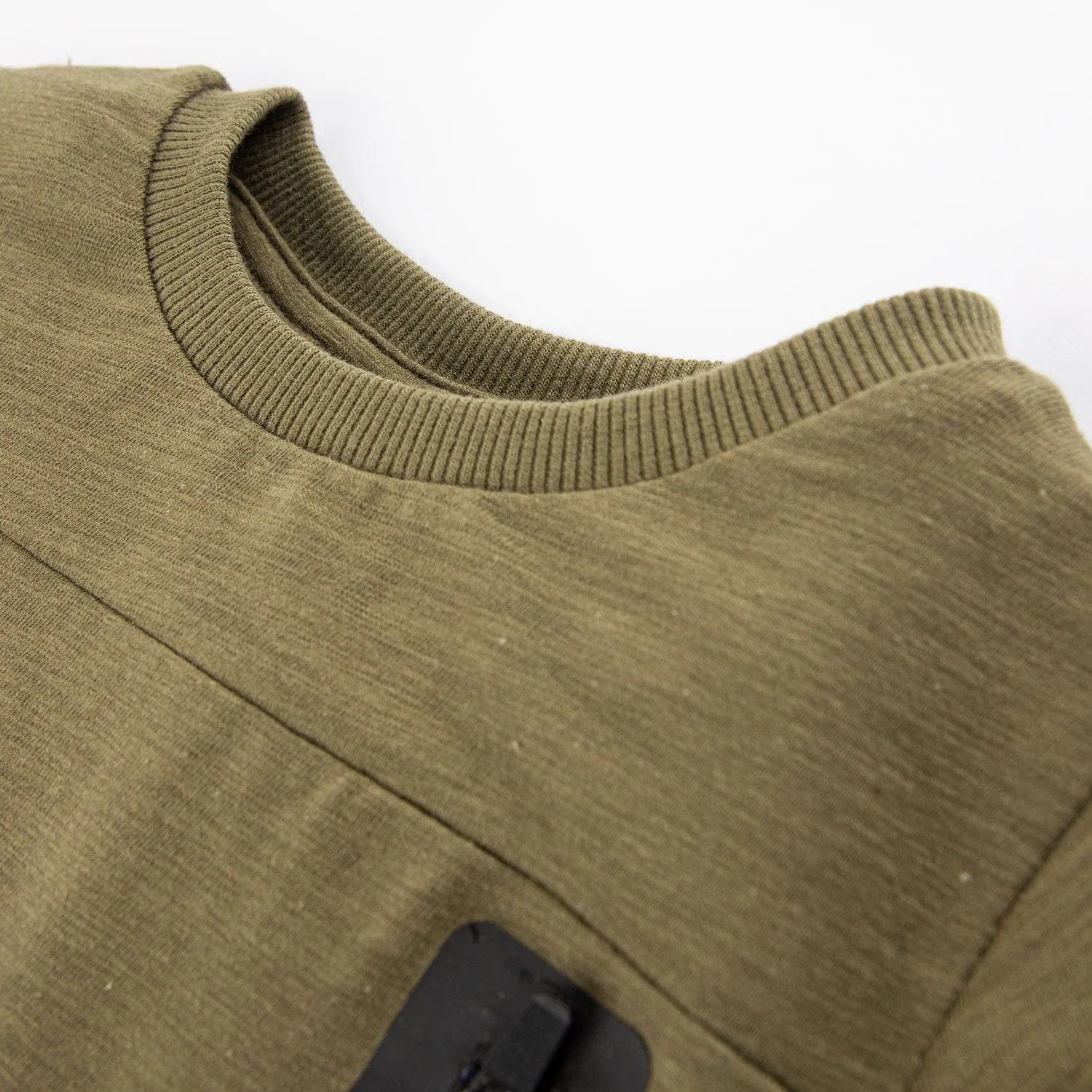 BOY'S OLIVE MELANGE ZIPPER TEE SHIRT