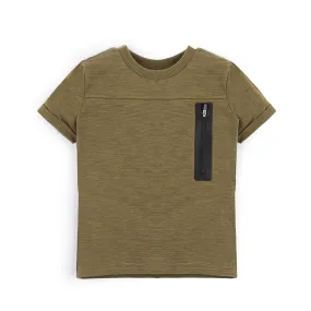 BOY'S OLIVE MELANGE ZIPPER TEE SHIRT