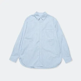 Button Down Stripe Wind Shirt - Sax