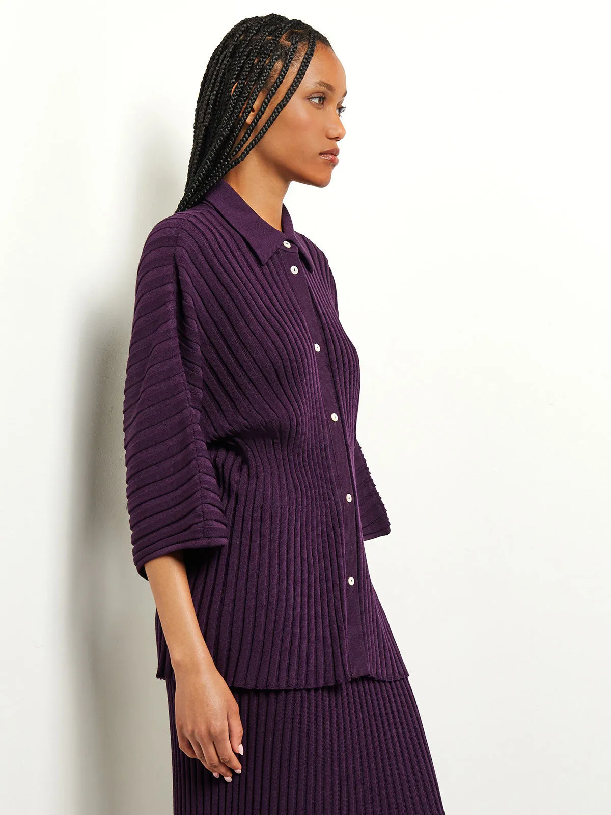 Button Front Belted Tunic - Ribbed Soft Knit