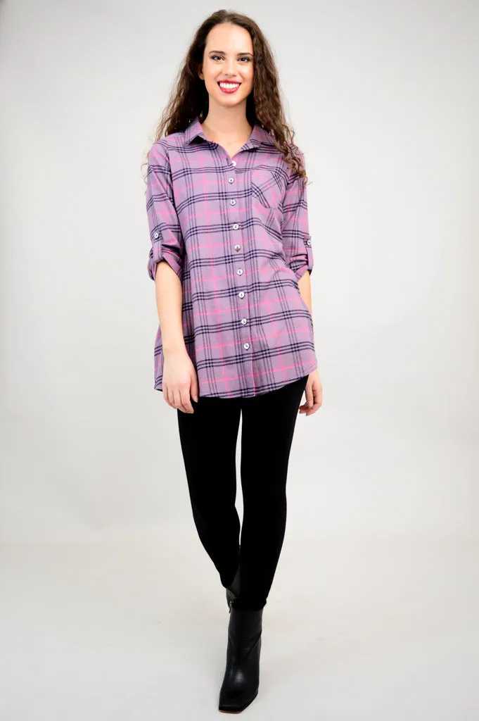 Celine Tunic, Plum Plaid, Cotton Flannel