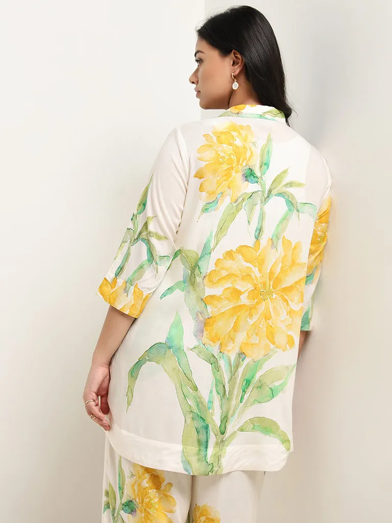 Diza Yellow Floral Printed High-Low Tunic