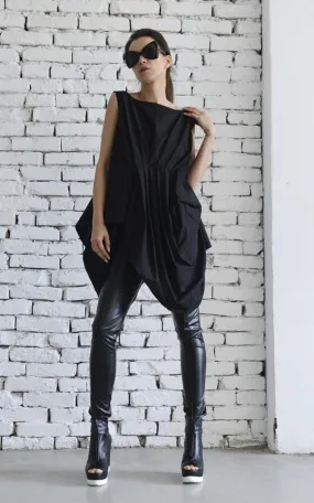 Draped Tunic With Removable Belt In Black