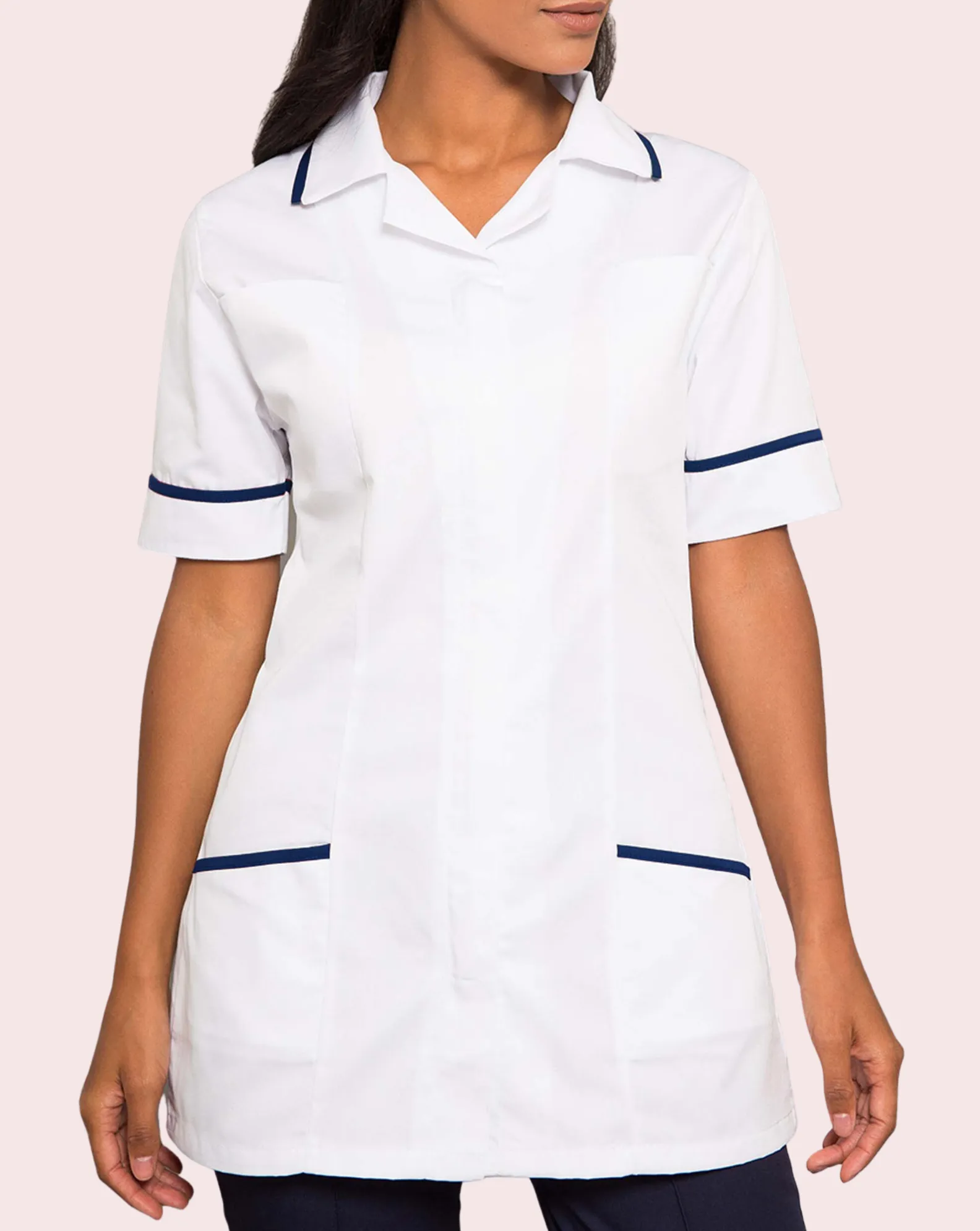 Eliza Revere Collar Healthcare Tunic - White / Navy