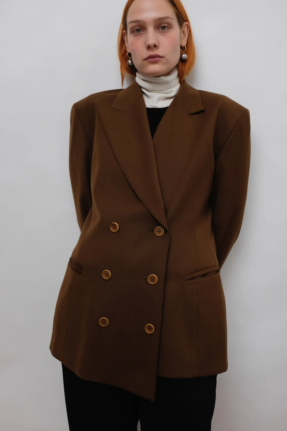 ESCADA VINTAGE PURE WOOL ASYMMETRICAL BROWN BLAZER