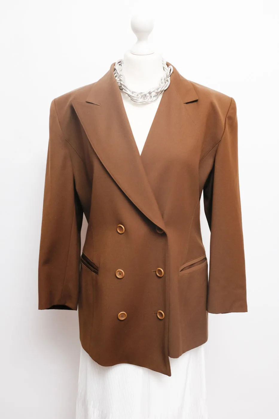 ESCADA VINTAGE PURE WOOL ASYMMETRICAL BROWN BLAZER