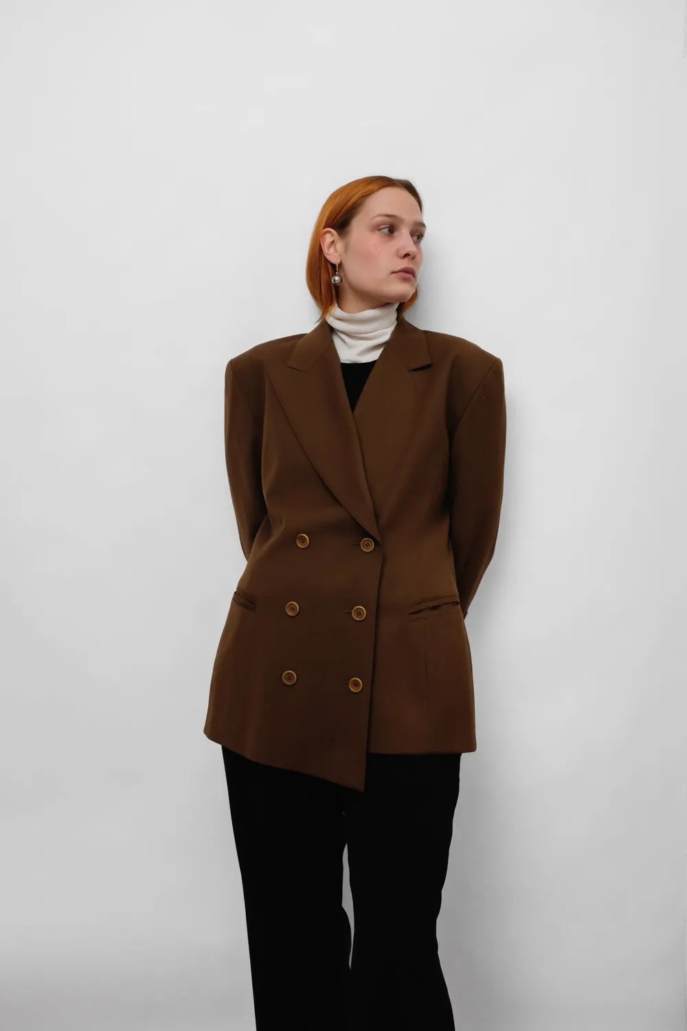 ESCADA VINTAGE PURE WOOL ASYMMETRICAL BROWN BLAZER