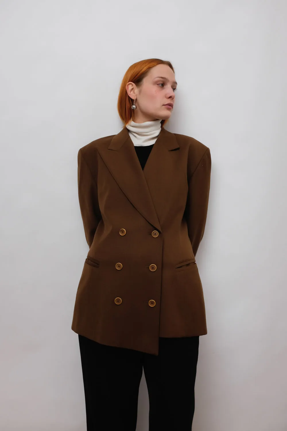 ESCADA VINTAGE PURE WOOL ASYMMETRICAL BROWN BLAZER