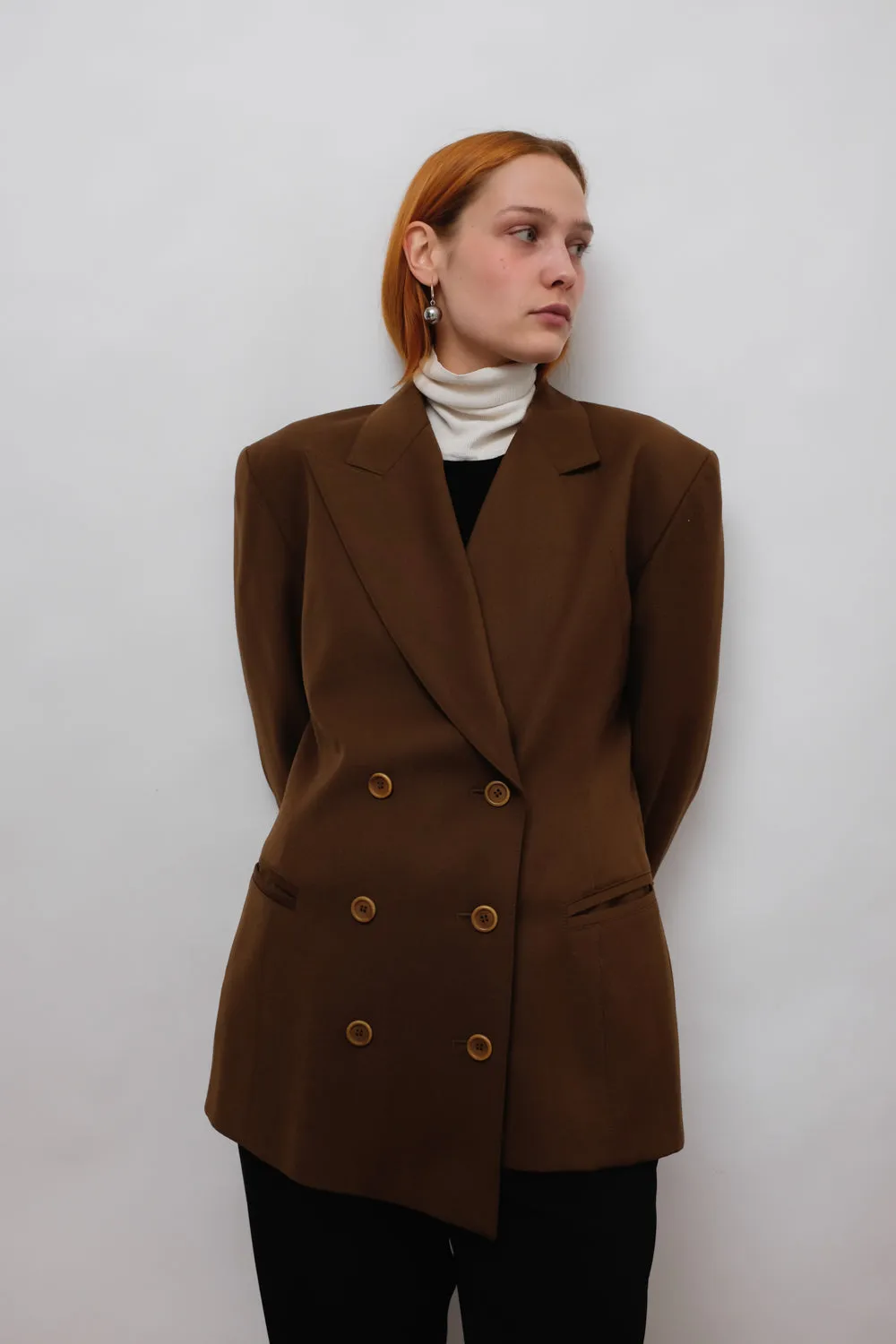 ESCADA VINTAGE PURE WOOL ASYMMETRICAL BROWN BLAZER