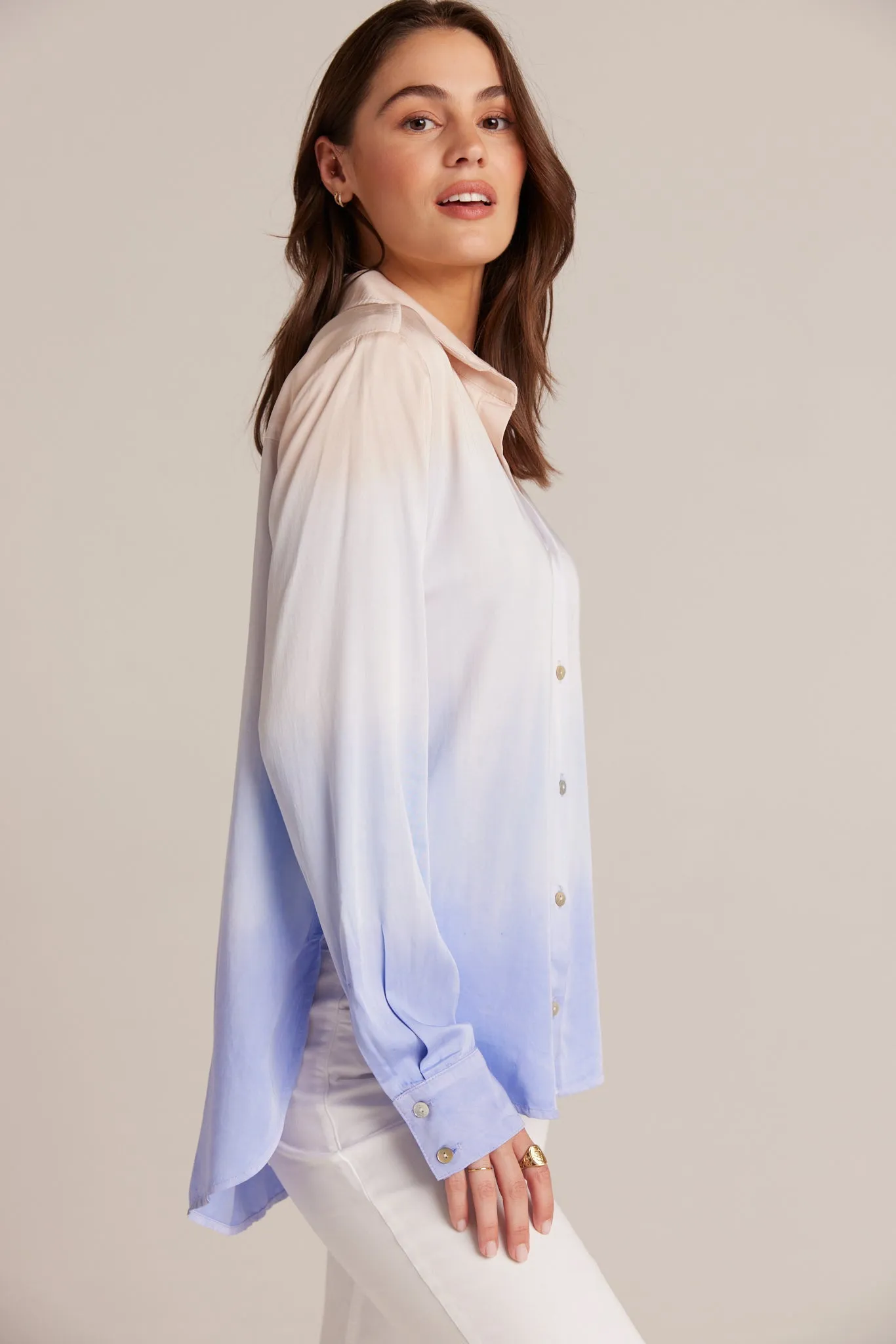 Flowy Button Down - Sunrise Ombre Dye