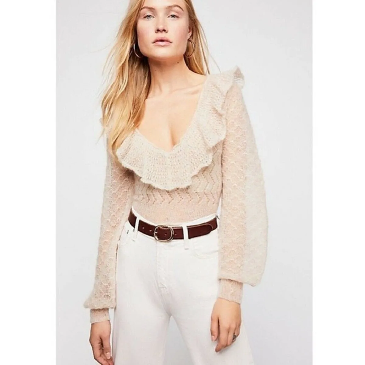 Free People Women's Macaroon Super Soft Lightweight Sweater, Ivory, M