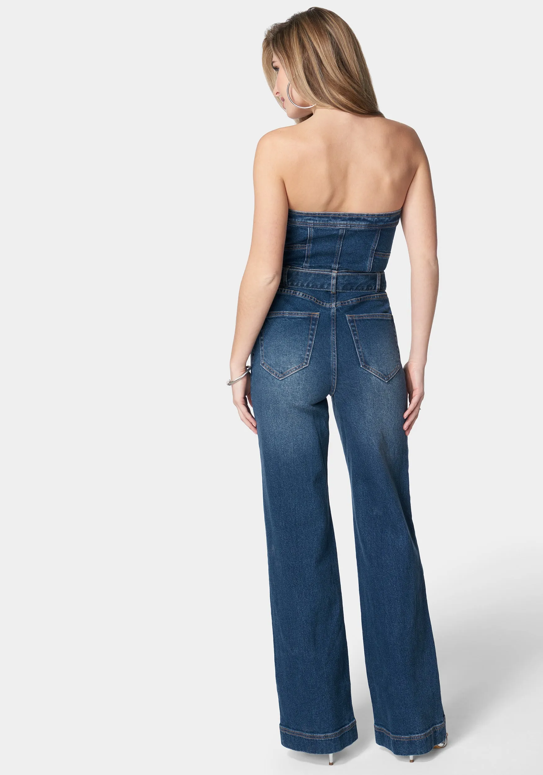 Front Zipper Wide Leg Denim Jumpsuit