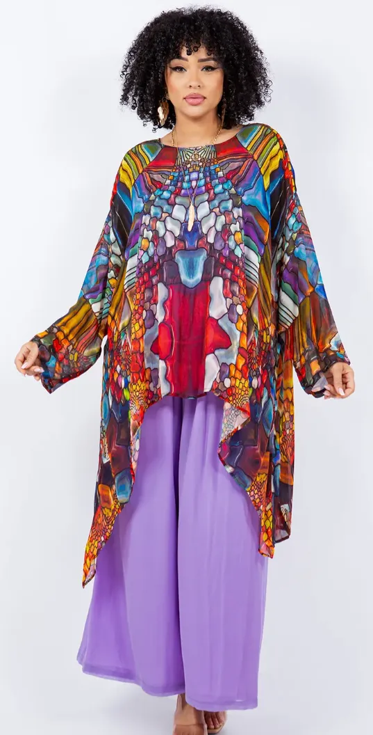 Gemstone Mosaic hi-low Tunic Top Boho Hippie Chic Resort Wear Sml-10X