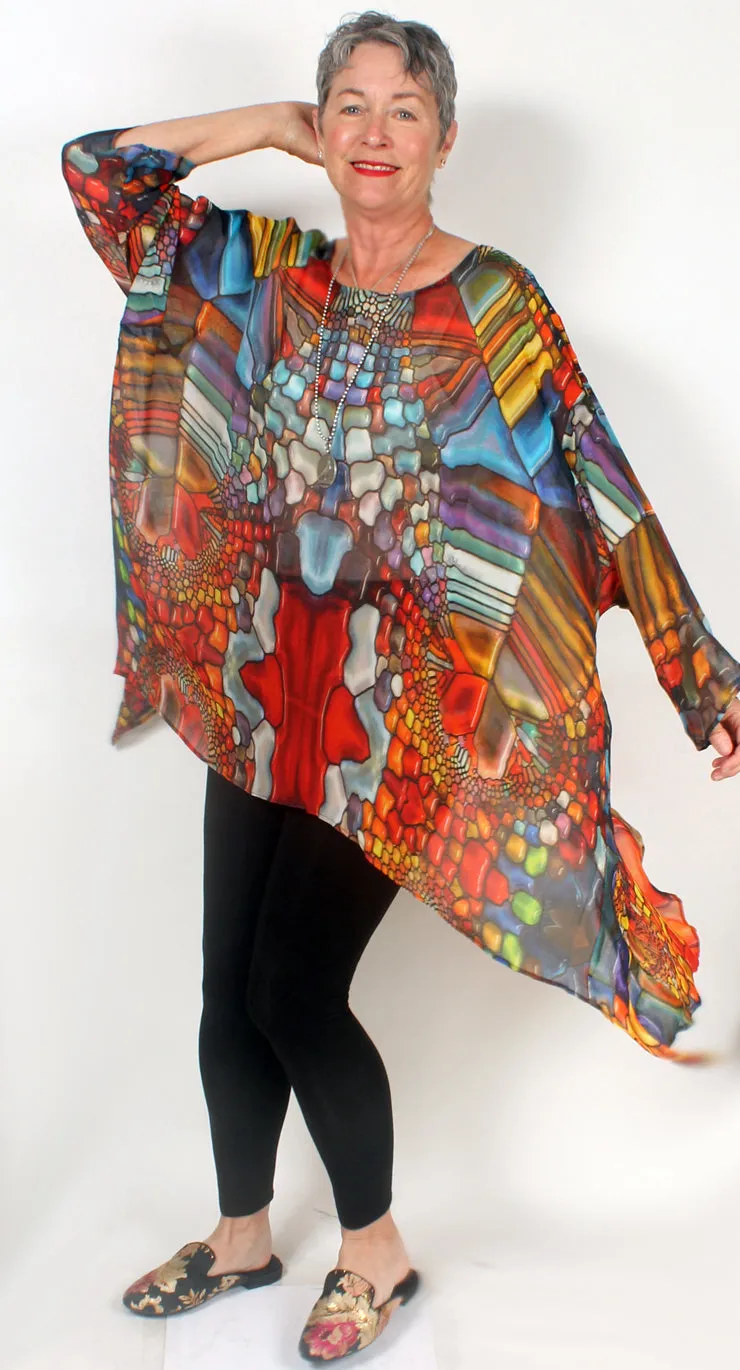 Gemstone Mosaic hi-low Tunic Top Boho Hippie Chic Resort Wear Sml-10X