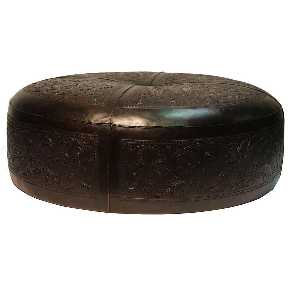 Hand Carved Leather Ottoman