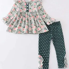 Honeydew Green Floral & Dot Tunic and Pant Set