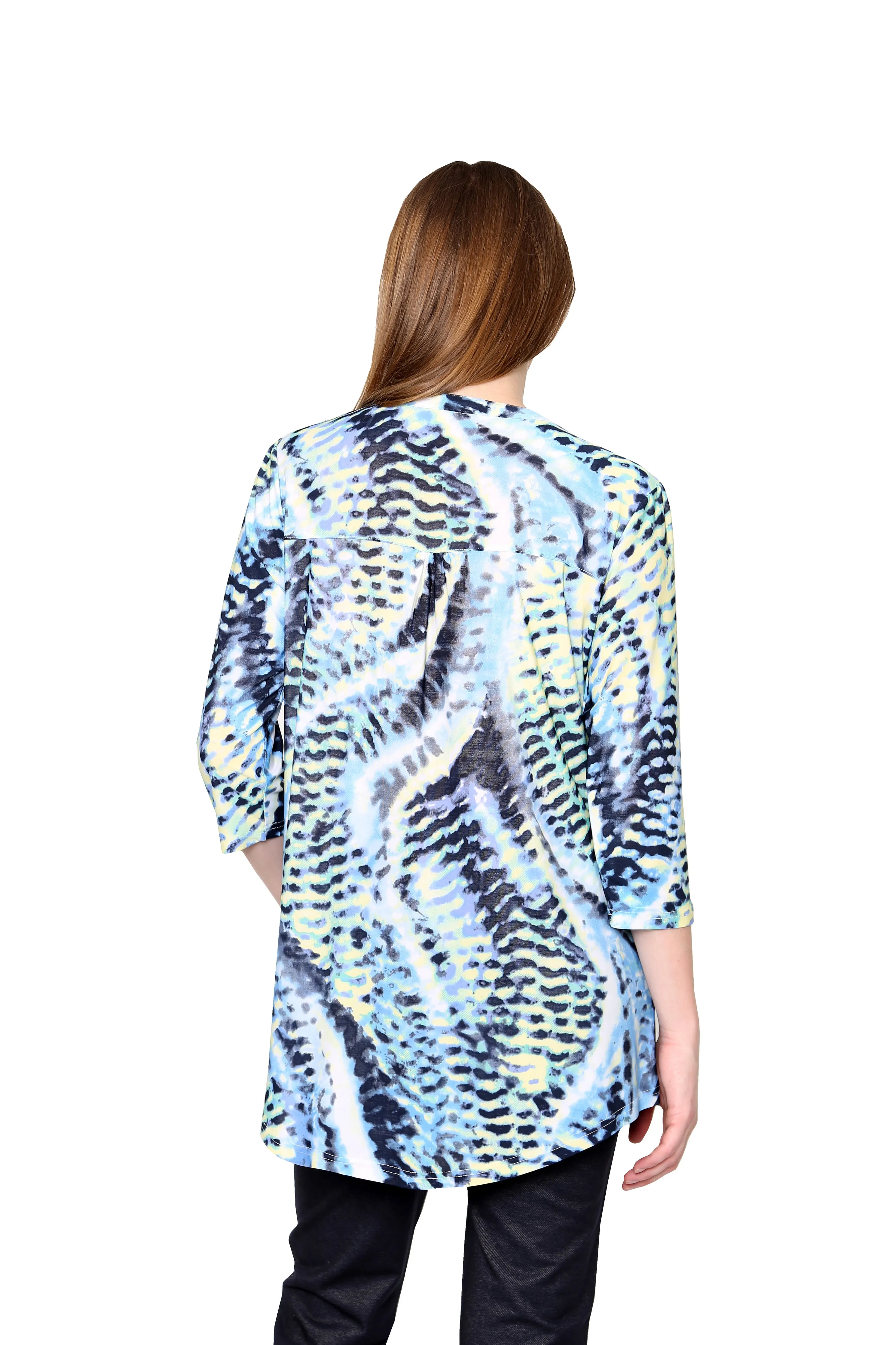 La Cera Pleat Front Printed Tunic Blue Yellow