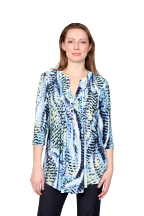 La Cera Pleat Front Printed Tunic Blue Yellow