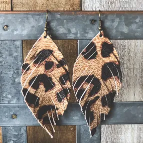 Leopard Feather Leather Earrings