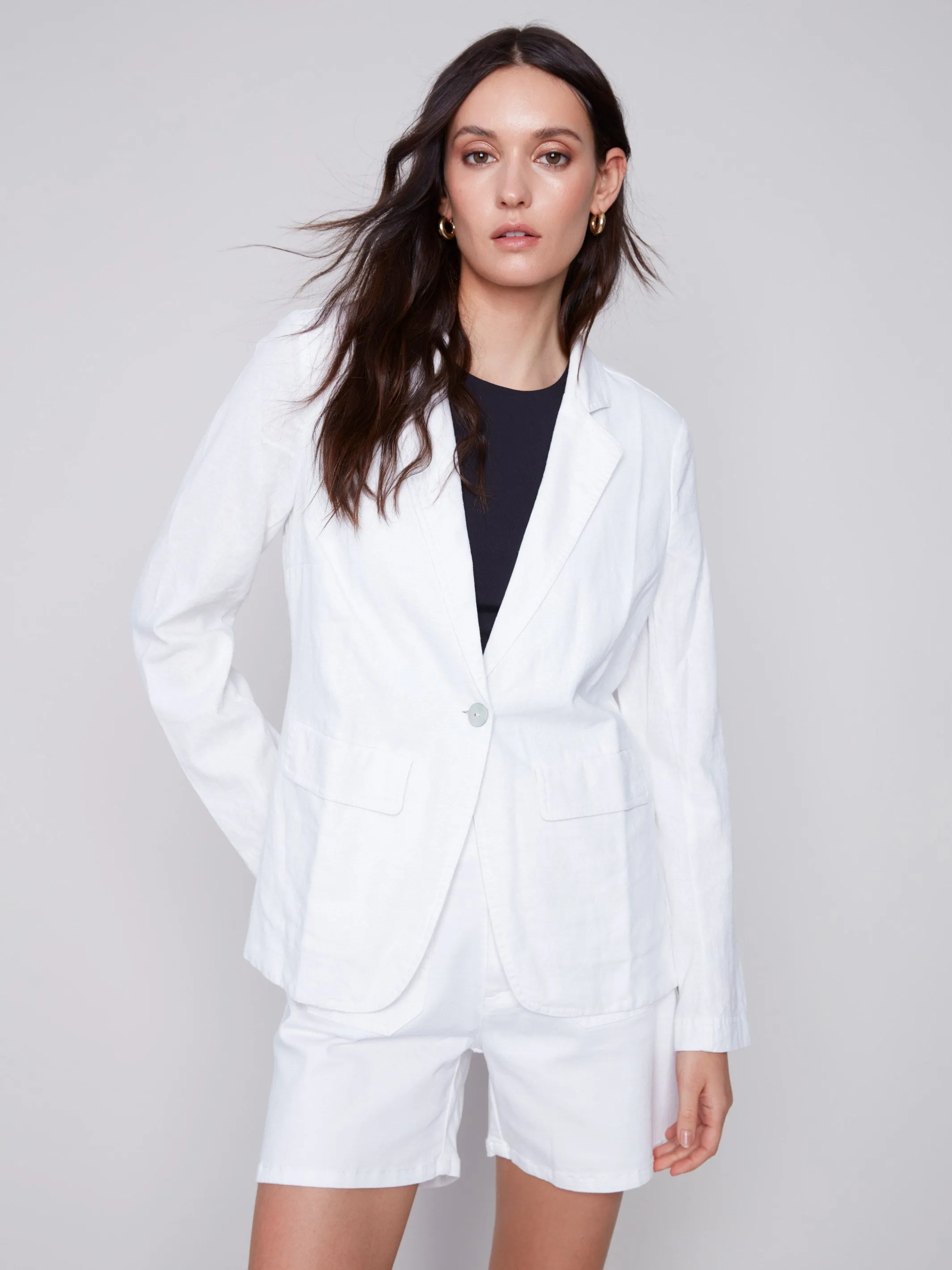 Light Linen Blend Blazer - White