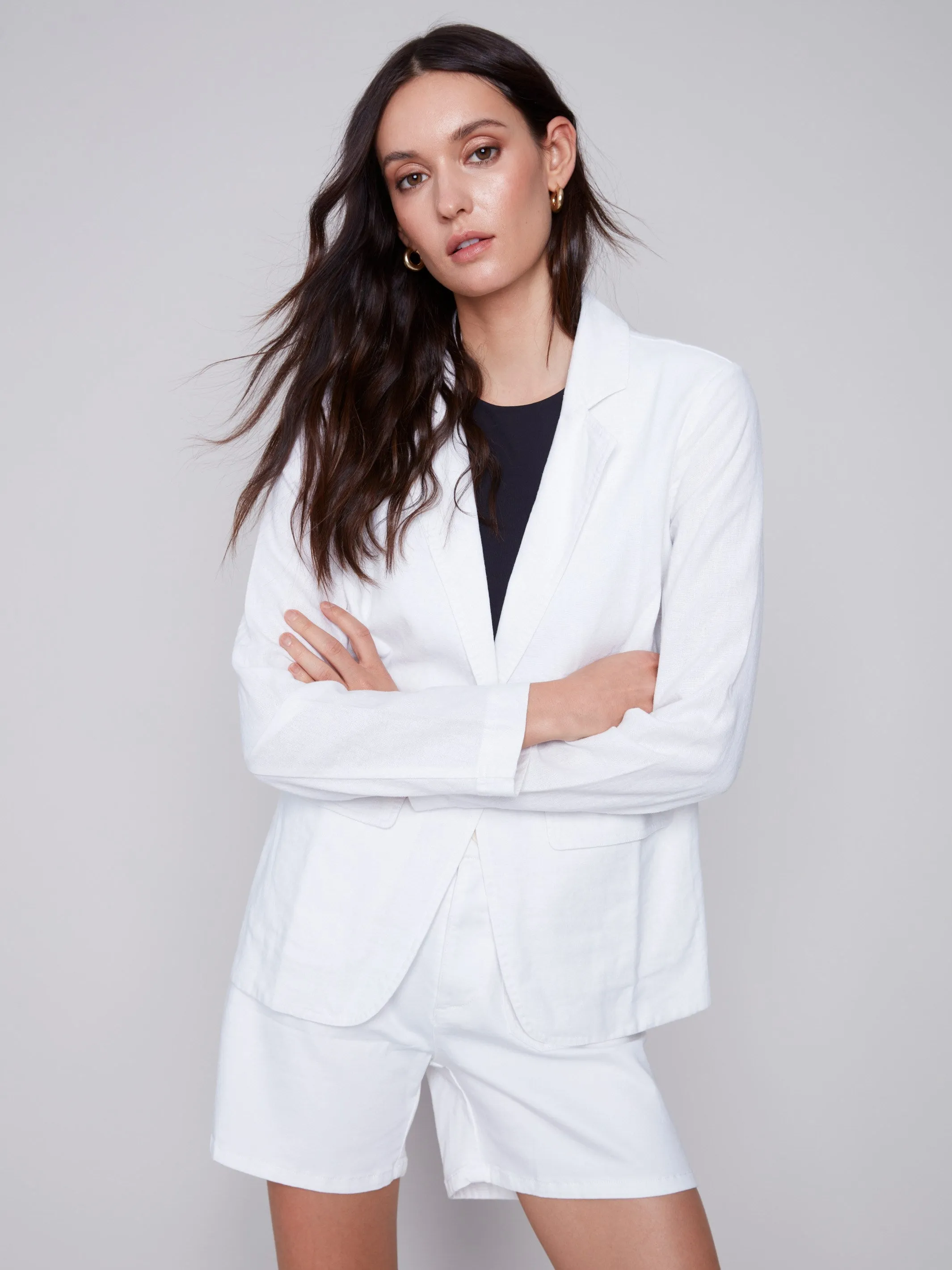 Light Linen Blend Blazer - White