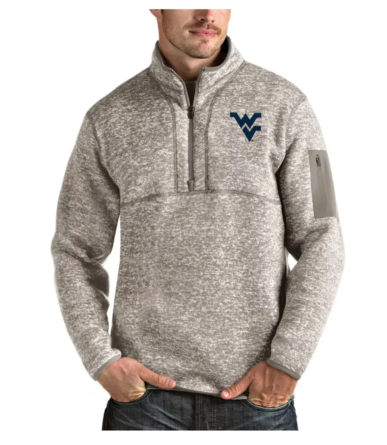 MEN’S ANTIGUA FORTUNE HALF-ZIP PULLOVER JACKET - OATMEAL HEATHER