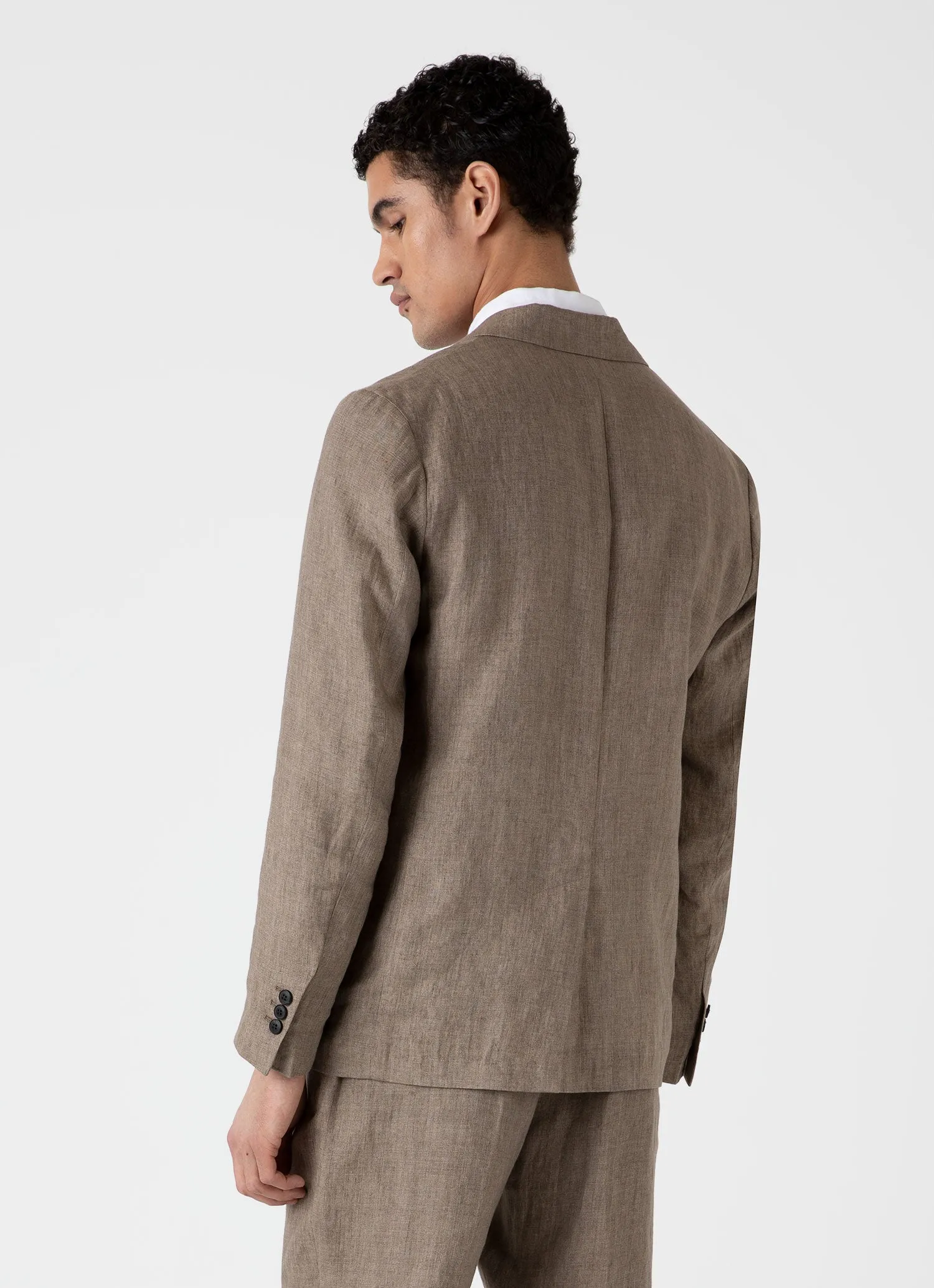 Men's Linen Unstructured Blazer in Dark Sand