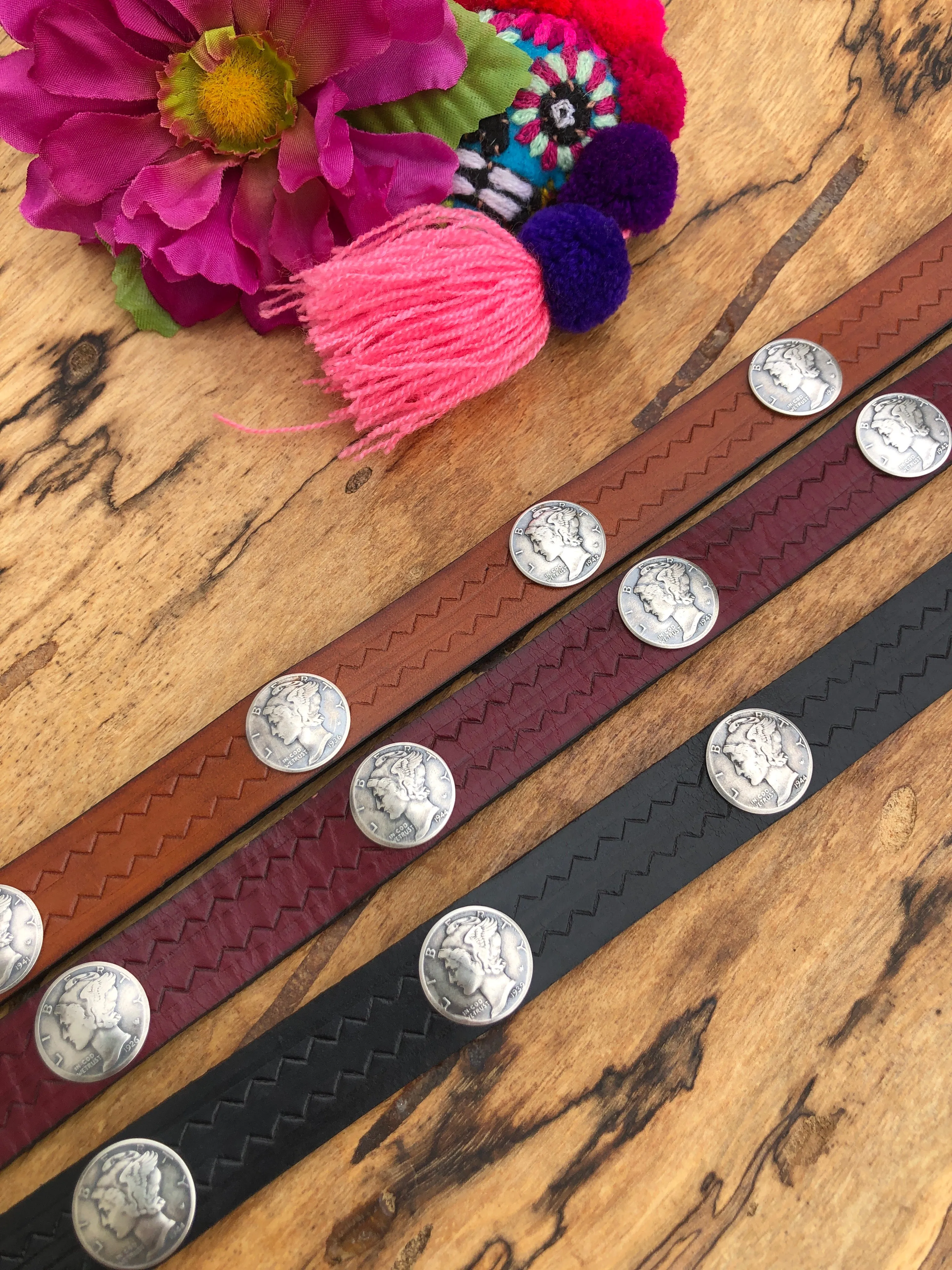 Mercury Coin Leather Hatband