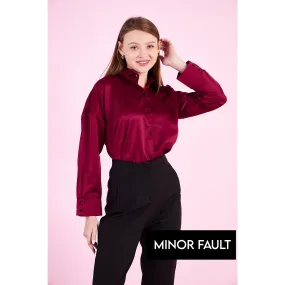 (Minor Fault) Burgundy Button Down Satin Shirt