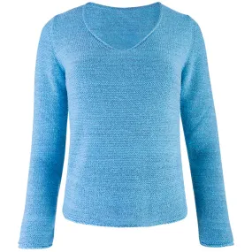 Novelty V-Neck Long Sleeve Pullover in Turquoise