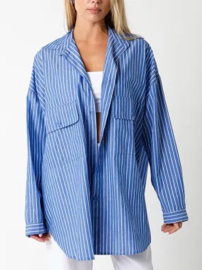 Oversize BF Button Down in Denim Stripe