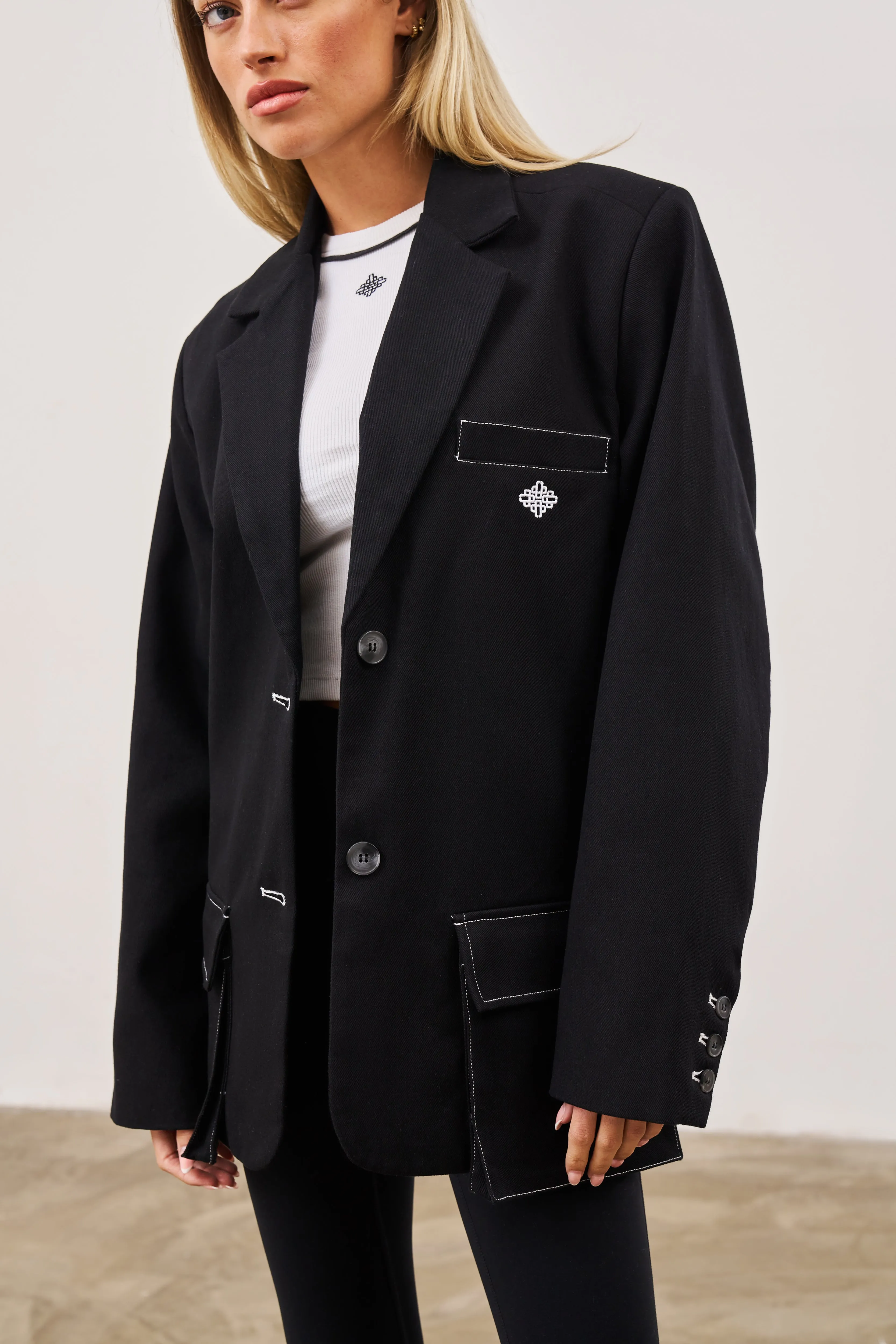 OVERSIZED TWILL BLAZER - BLACK