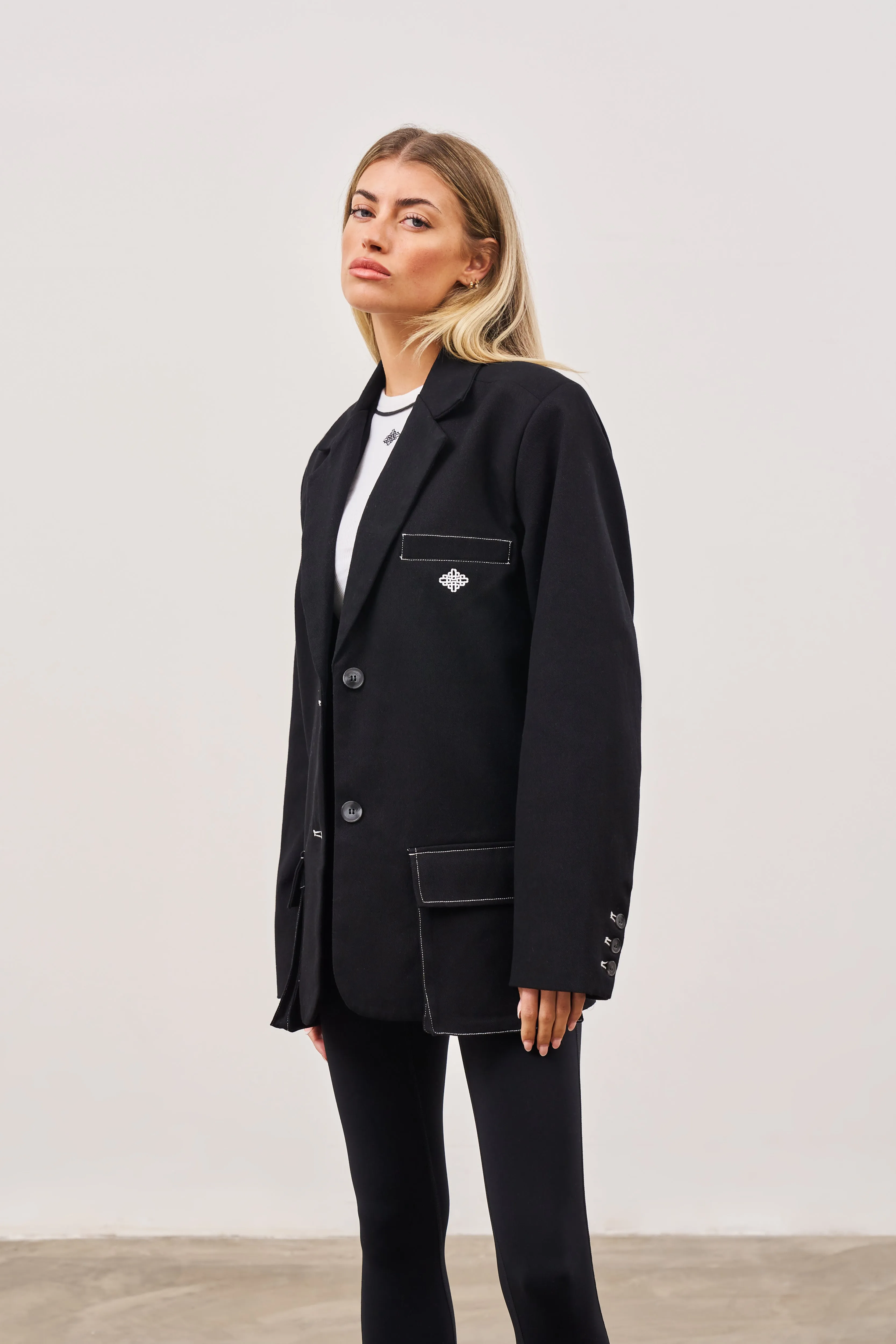 OVERSIZED TWILL BLAZER - BLACK